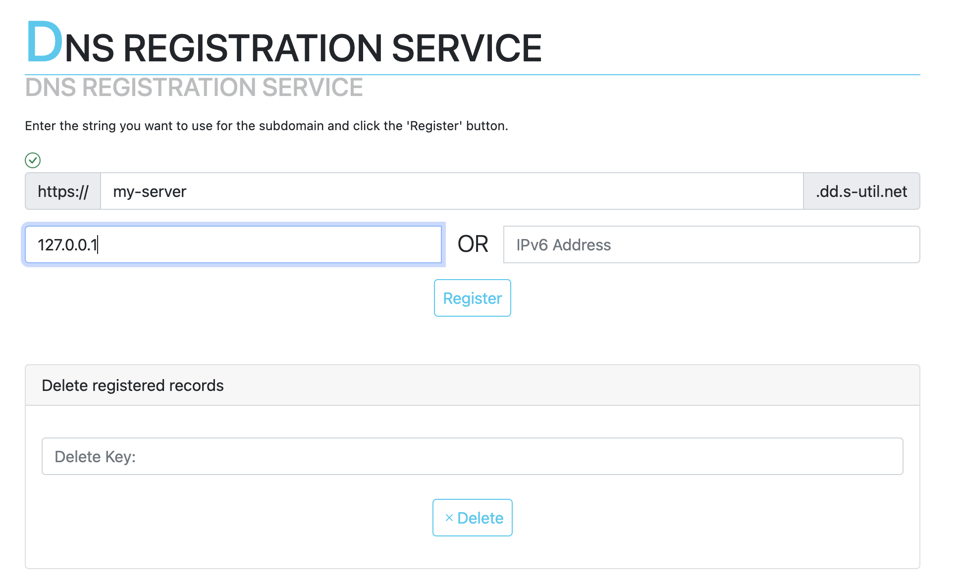 S-UTIL Dynamic DNS tool interface for setting up domain names for self-hosted servers with IPv6 support.