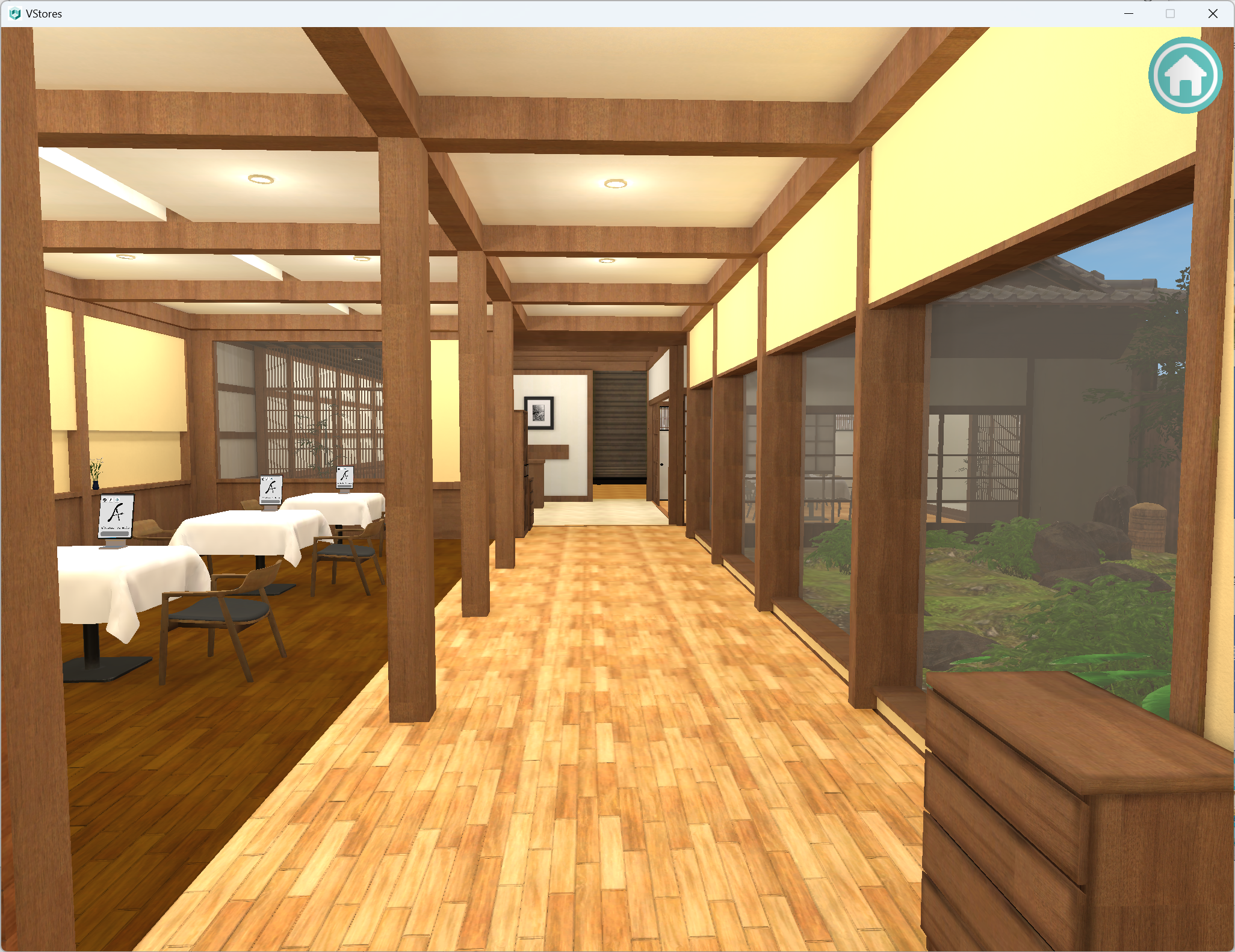 Collaboration store and a Japanese French restaurant world inside VStores, showcasing detailed virtual environments.